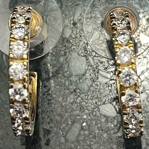 1ct Prong Set Round Brilliant cut Cz diamond drop dangle Hoop Earrings Gold New